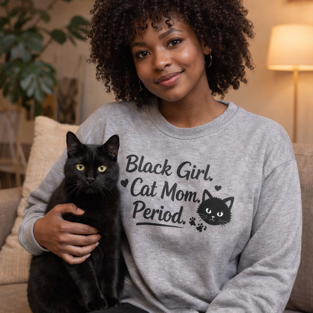Black Girl. Cat Mom. Period. Crewneck